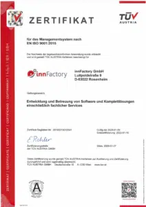 ISO 9001:2015 Zertifikat innFactory - TÜV AUSTRIA