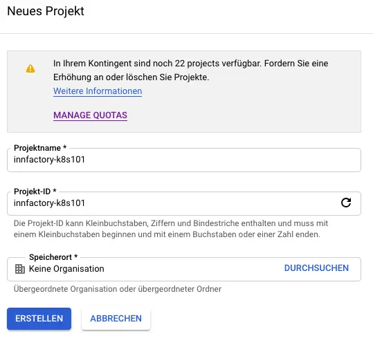 new google cloud project