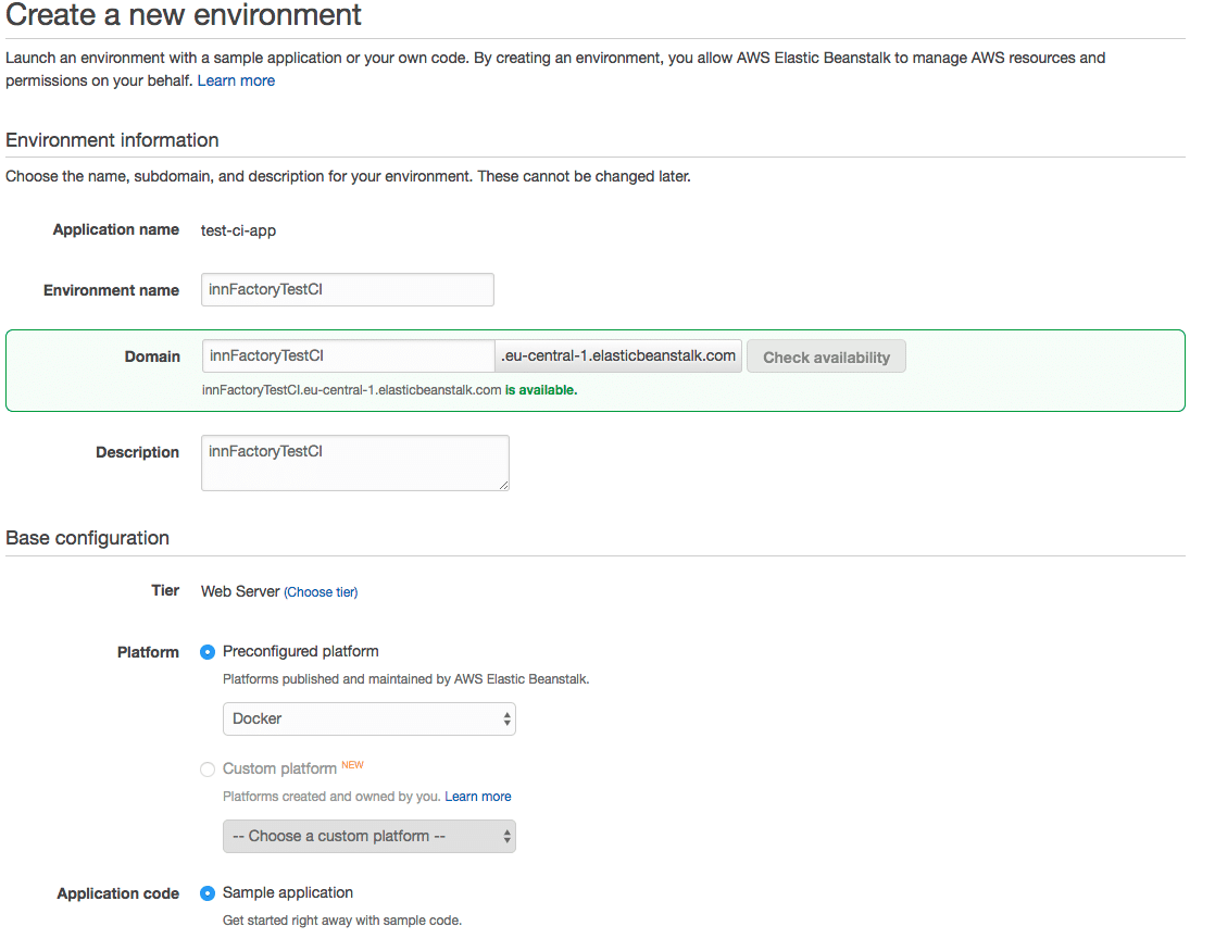 AWS Beanstalk Environment Einstellungen